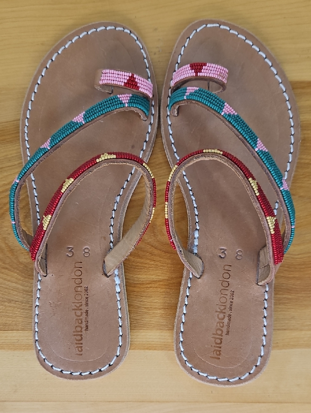 New NBW Laidbacklondon Beaded Sandals Slip On Flip Flops Handmade Boho